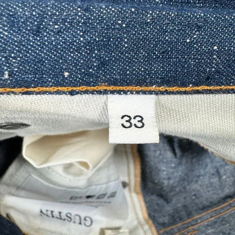 Gustin Slim Fit Mens 33x30 Blue Dark Wash Nep Denim Raw Button Fly Jeans